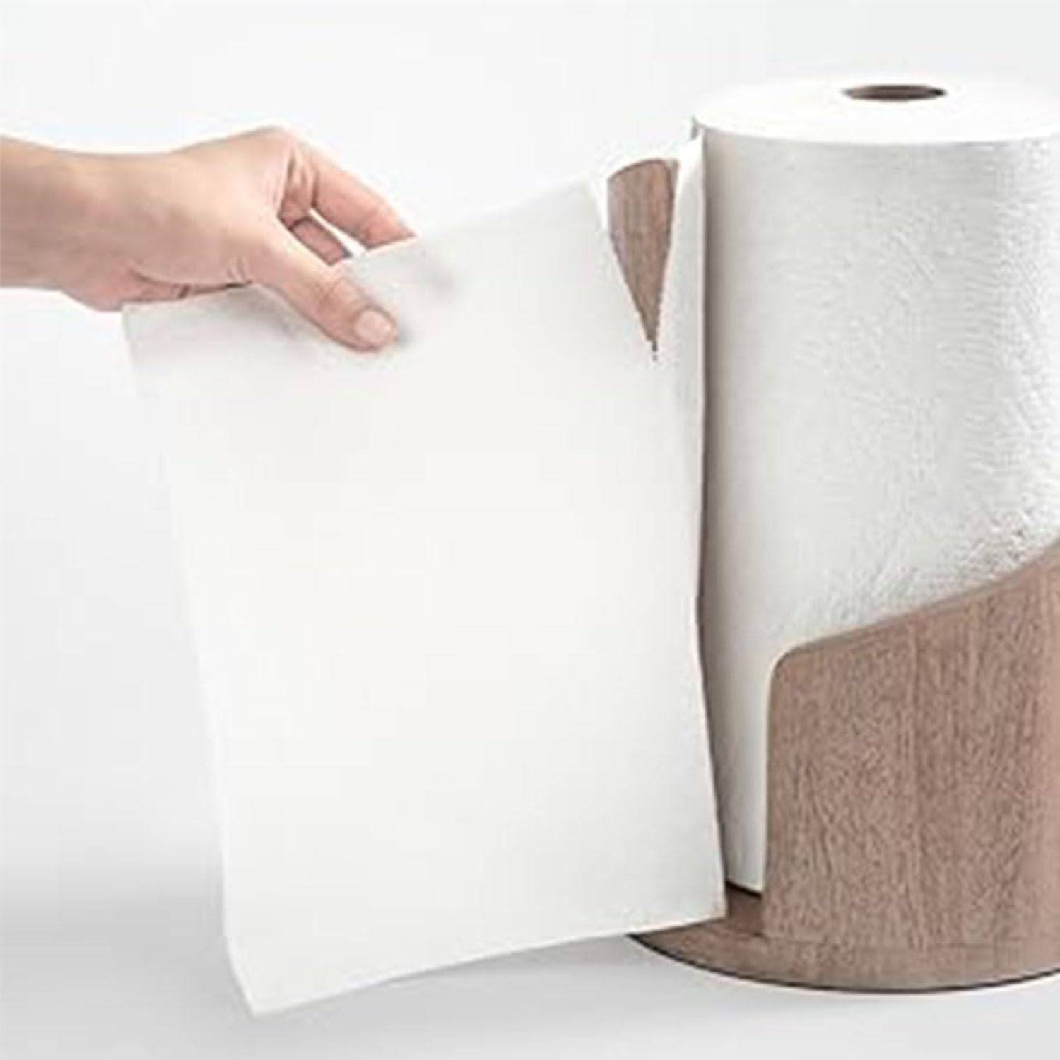 CLIQKWEN Mango Wood Round Base & Iron Countertop Paper Towel Holder – Effortless One-Hand Tearing, Fits Jumbo & Mega Rolls
