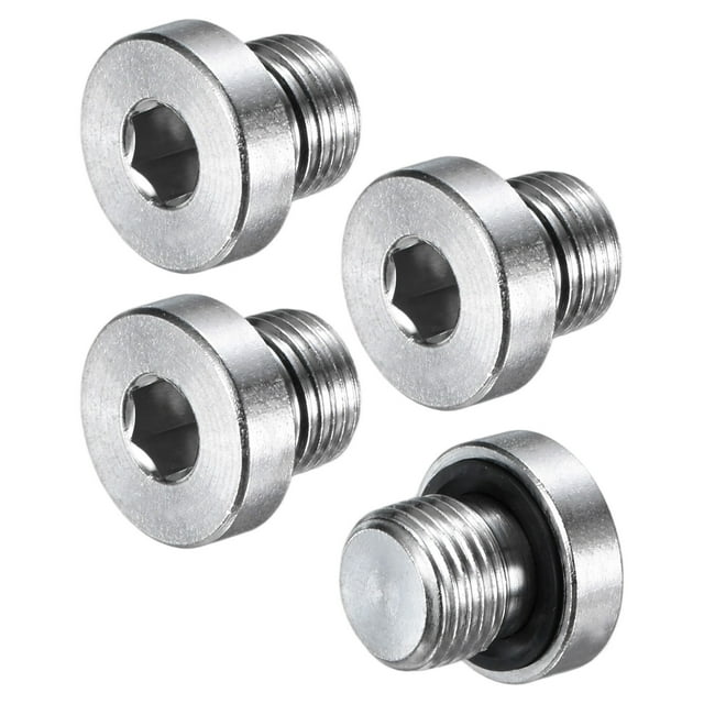 Paquete de 4 tapones de ajuste de tubo con cabeza hexagonal interna, 1/8 NPT, tapón de socket de acero inoxidable 304 con anillo de sellado