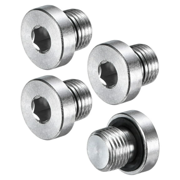 4-Pack Inner Hex Head Pipe Fitting Plug, 1/8 NPT 304 Stainless Steel Socket Bung Plug with Sealing Ring