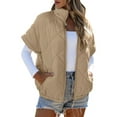 thumbnail image 3 of Quilted Jackets for Women Casual Short Sleeve Zip Up Warm Vests Khaki XL, 3 of 10