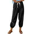 thumbnail image 1 of VEKDONE Womens Cotton Linen Pants Print Long Pants Black M, 1 of 3