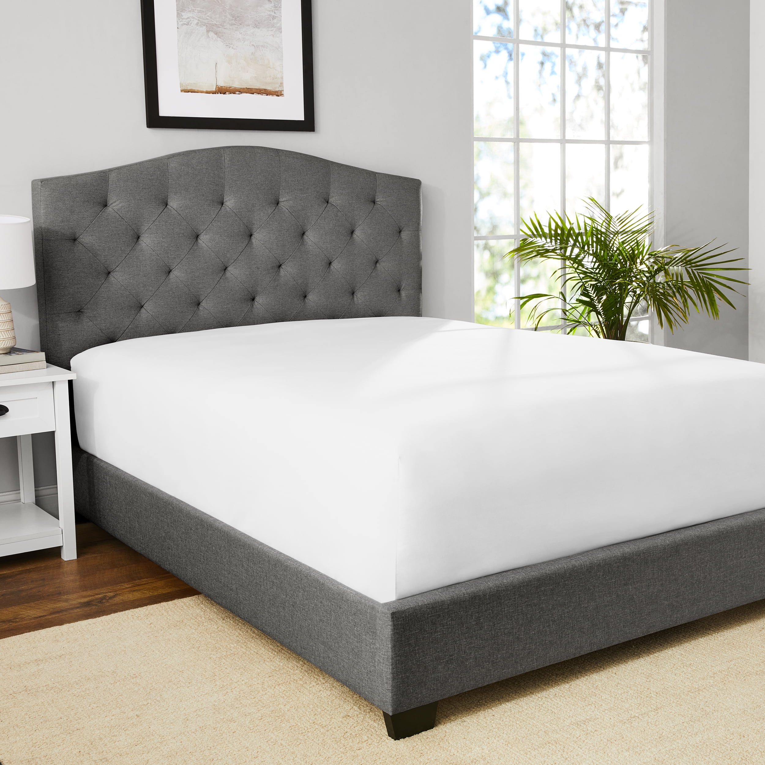 Mainstays 300 Thread Count Easy Care White Cotton Blend Percale Fitted Bed Sheet, Twin