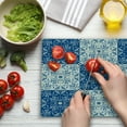 thumbnail image 3 of Moroccan Cutting Board, Turkish Portuguese Style Mosaic Ceramic Patterns Country Style Vintage Image, Decorative Tempered Glass Cutting and Serving Board, Large Size, Navy Blue White, by Ambesonne, 3 of 5