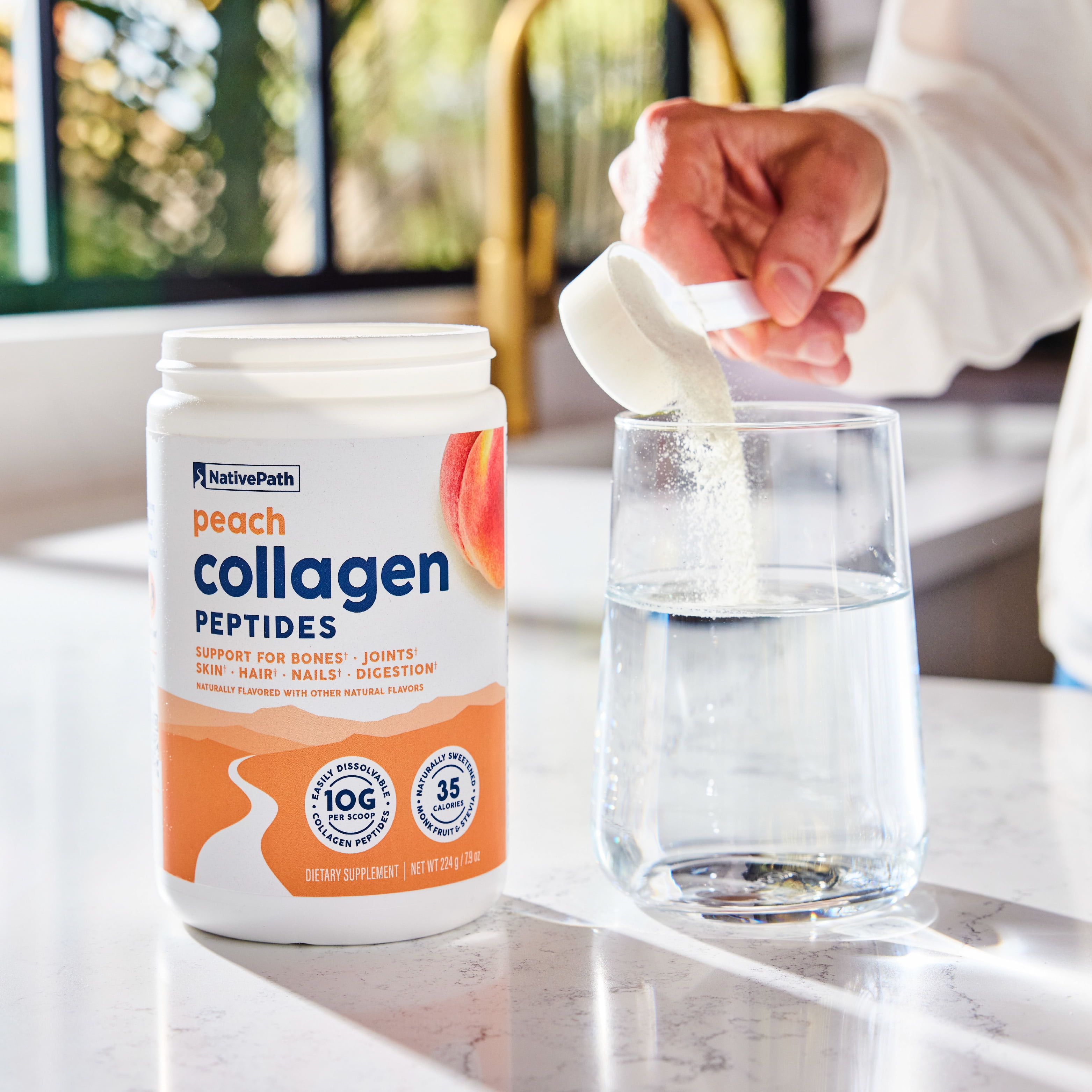 NativePath Peach Collagen Peptides Powder, Grass-Fed Type 1 and 3, Keto, 20 Servings