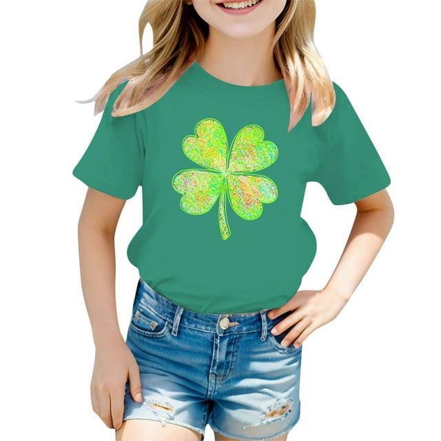 Hauts pour Filles - T-shirts à Manches Courtes et Col Rond avec Imprimé St Pat pour Jeunes Filles Élégantes