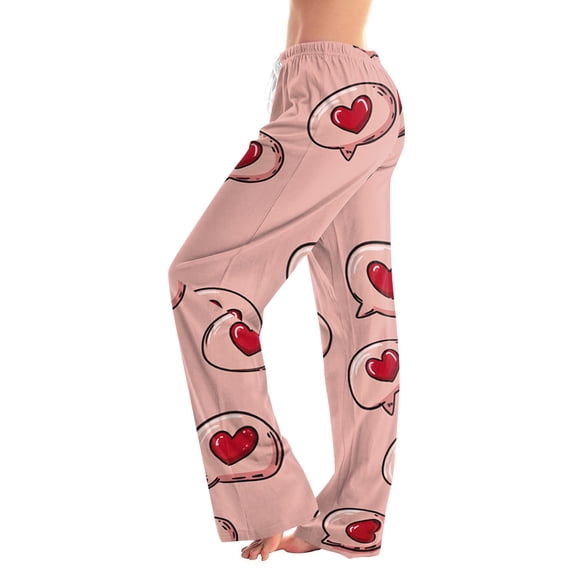 Women's Drawstring Valentine's Day Printed Casual Pants, Elastic Waist Lounge Pants for Women, Holiday Themed Sleepwear Pajama Pants, Comfortable Fit,Red,L