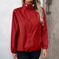 thumbnail image 3 of Women's Long-sleeved Windbreaker Baeitkot Women's Solid Color Zippered Long-sleeved Windbreaker with Pockets Red XXL, 3 of 6