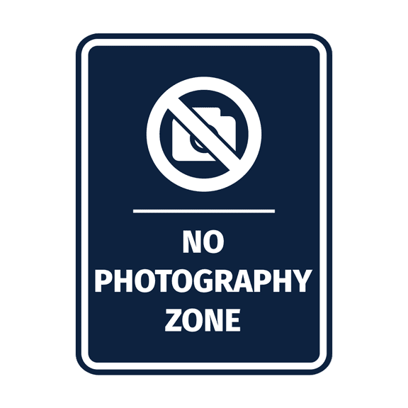 Signs ByLITA Portrait Round No Photography Zone Door or Wall Sign Easy Installation | Directing Artists & Co-Workers | Music | Concert | Festivals Sign (Navy Blue / White) - Large