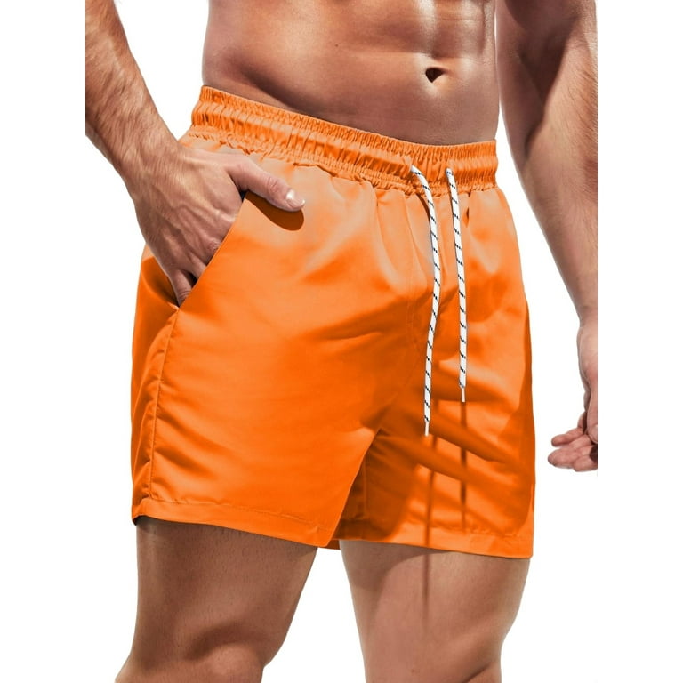 Boho Solid Bottoms Orange Drawstring Waist Men Beach Shorts Men s Swim Trunks