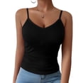 thumbnail image 2 of Bixock Women Built-in Bra Tank Tops Wirefree Solid Color V Neck Cami Top Sleeveless T Shirts Bras With Padded Cups Casual Daily Wear Bras, 2 of 7