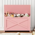 thumbnail image 4 of 30'' Wooden Storage Bench with Safety Hinge, Wooden Box Large Storage Chest Organizer with Lid, Pink, 4 of 7