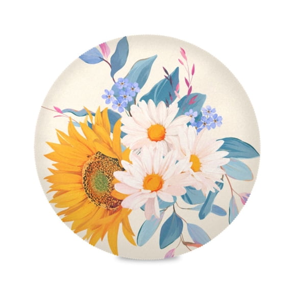 15" Daisy Bouquet Pattern Printed Round Placemats Set of 1 Heat Resistant Table Mat for Kitchen for Party Deco