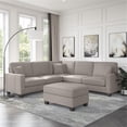 thumbnail image 2 of Stockton 99W L Shaped Sectional Couch with Ottoman in Beige Herringbone Fabric, 2 of 7