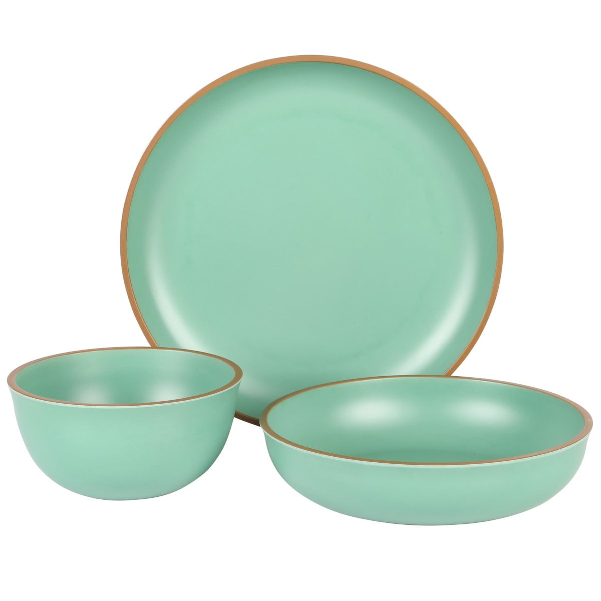Gibson Home Rockabye 12 Piece Double Bowl Melamine Dinnerware Set, Matte Green