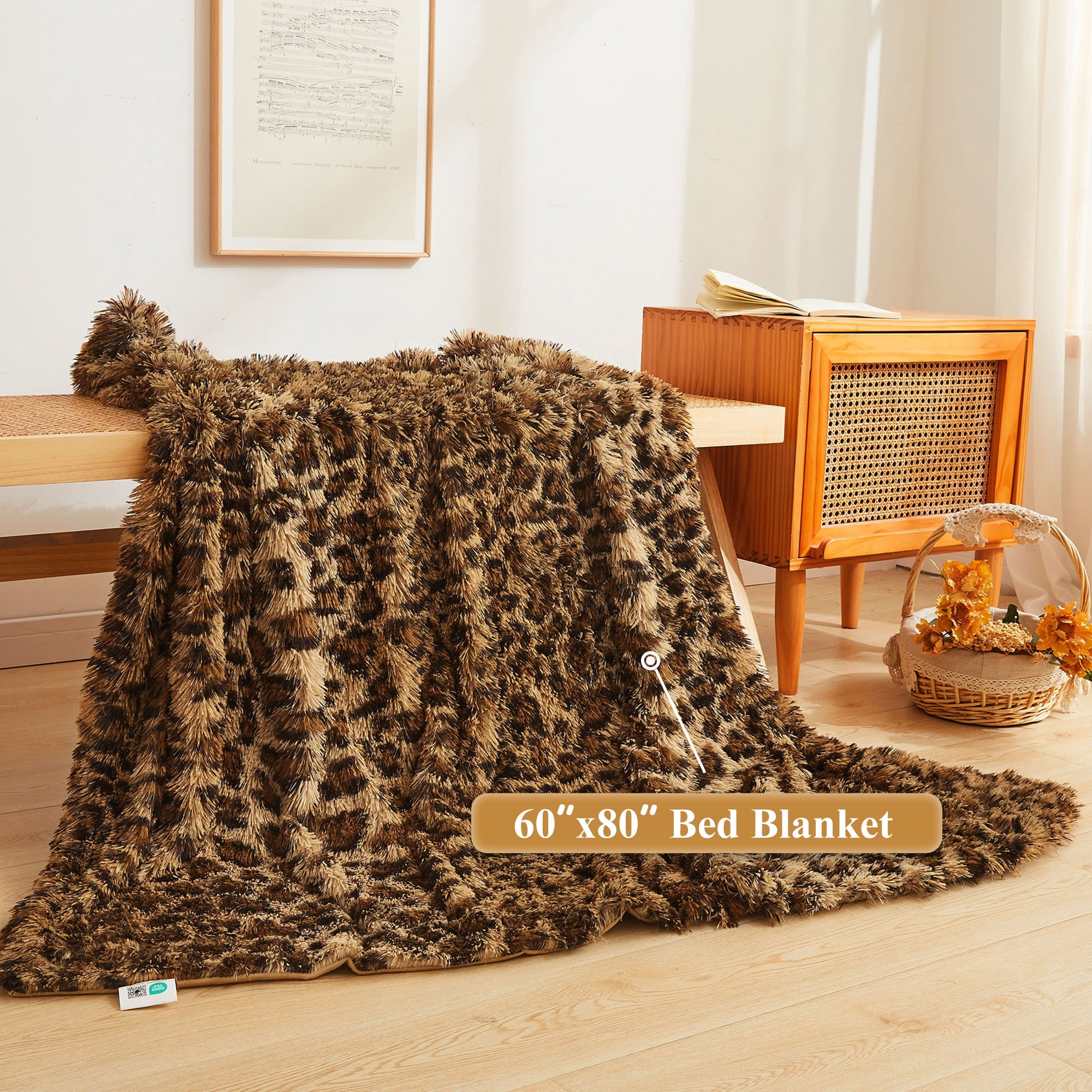 XeGe, Faux Fur Leopard Print Blanket, 60x90, Soft Fluffy Bed Throw