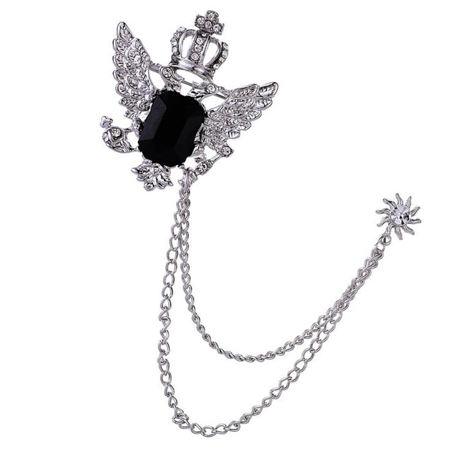 Corona para hombre con alas Hugo joyería Plata Broche de cadena colgante 50 x 43 mm