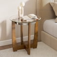 thumbnail image 3 of Patiojoy Glass End Table 24" Round Side Table with Tempered Glass Top Transparent & Walnut, 3 of 9