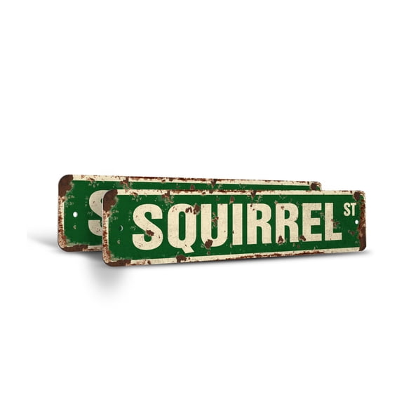 SQUIRREL Vintage Style Rustic Street Sign – (2 Pack) Xing Crossing Nuts Roadkill Hunt Retro Decorative Wall Sign for Home, Bar, Garage, or Outdoor Use | 4" X 18" Plastic Road Sign