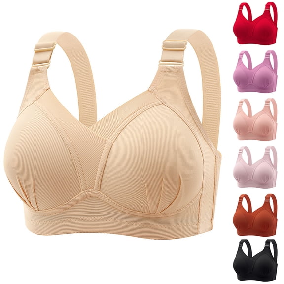 Paiwinds Wireless Bras for Women Seamless Ribbed Full Coverage Wide Straps Comfortable Everyday Underwear