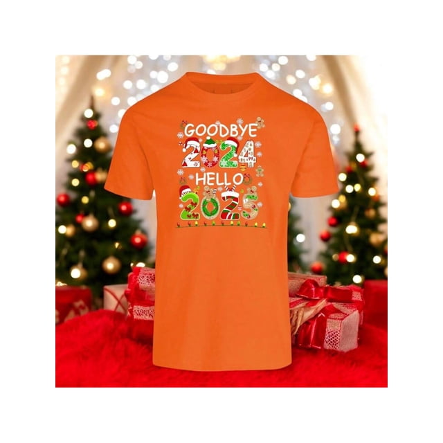 Playera Con Estampado De Goodbye 2024 Hello 2025 Fin De Año Año Nuevo Color Anaranjado Talla Chica Marca Emil SaEs
