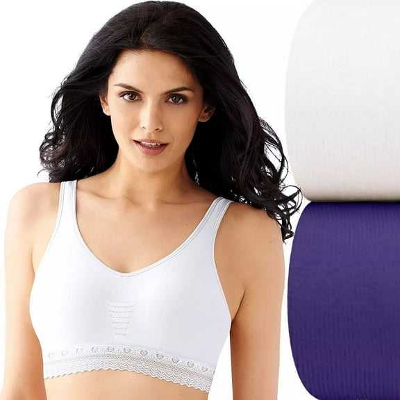 Bali Women's Comfort Revolution Crop Top, 2 Pack - Grape Radiance/White Lace, Large