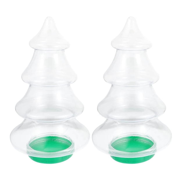 2 tarros de plástico para caramelos con forma de árbol de Navidad, tarros para galletas con tapa, bonitas botellas para almacenar caramelos de 1,55 l