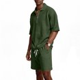 thumbnail image 6 of Havenx Polo Shirt and Shorts Set for Mens Waffle Short Sleeve Outfit with Pockets 1/4 Zip Textured Tracksuit Loose Athletic Summer Travel Lounge Loungewear,Deep Green 3XL, 6 of 6