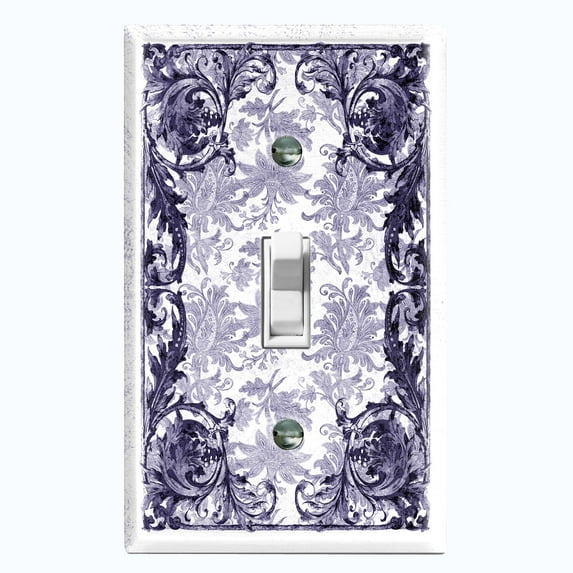 Metal Light Switch Plate Cover Elegant Black and White Grape Vine Damask Frame FRA052