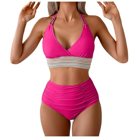 CAICJ98 Womens Bikini Set Ribbed Bikini Sets Scoop Neck Cheeky Swimsuit Textured Two Piece Bathing Suit Red XL