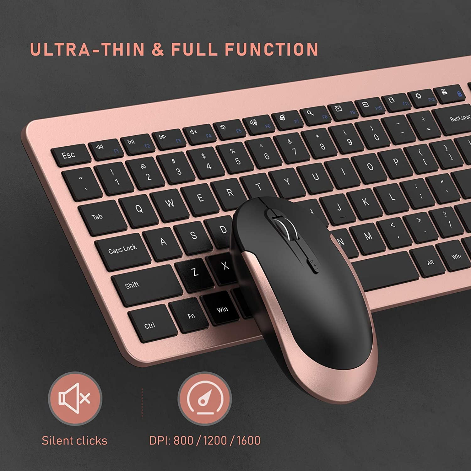 Rechargeable Wireless Keyboard Mouse Combo Full Size Cordless Keyboard & Mouse Sets with Build-in Lithium Battery Ultra Thin Quiet Keyboard Mice