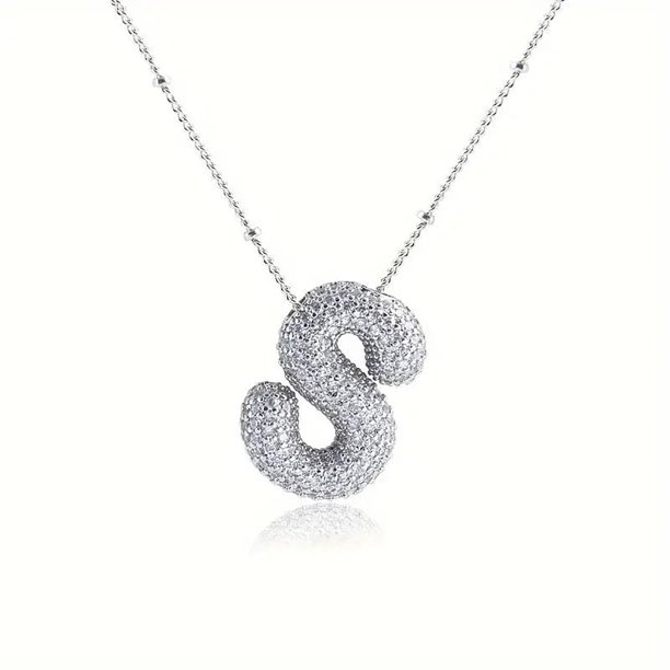 Apmemiss Clearance Cubic Zirconia Bubble Initial Letter Necklace for Women - Elegant Gold Plated A-Z Alphabet Name Pendant Necklace with Rhinestone - Personalized Gift