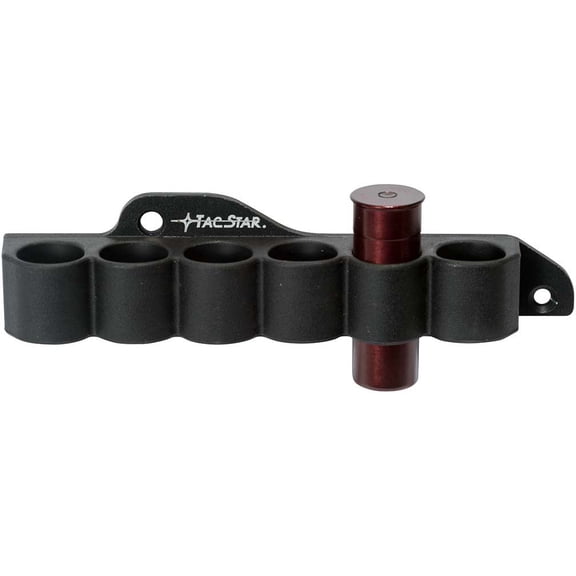 TACSTAR SLIMLINE SIDESADDLE SHOTSHELL CARRIER 6 SHOT 12 GAUGE MOSSBERG 500/590 BLACK ALUMINUM/RUBBER