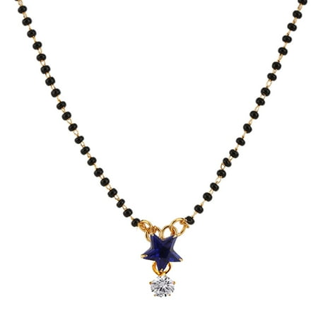 Efulgenz Indian Bollywood Traditional American Diamond CZ Mangalsutra Pendant Necklace Jewelry for Women,Blue