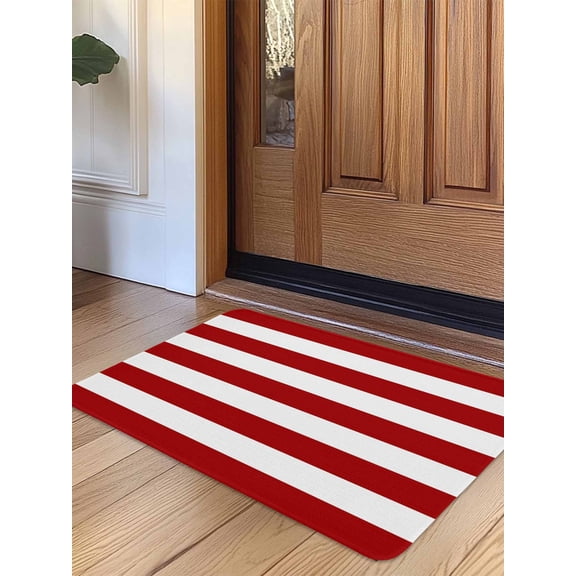 Red Stripes Door Mat Indoor Outdoor Entrance, Non Slip Small Rug for Kitchen Bathroom Entryway Rug, Simple Red White Texture Washable Doormat Floor Mat for Office Home Decor 18x30 Inch