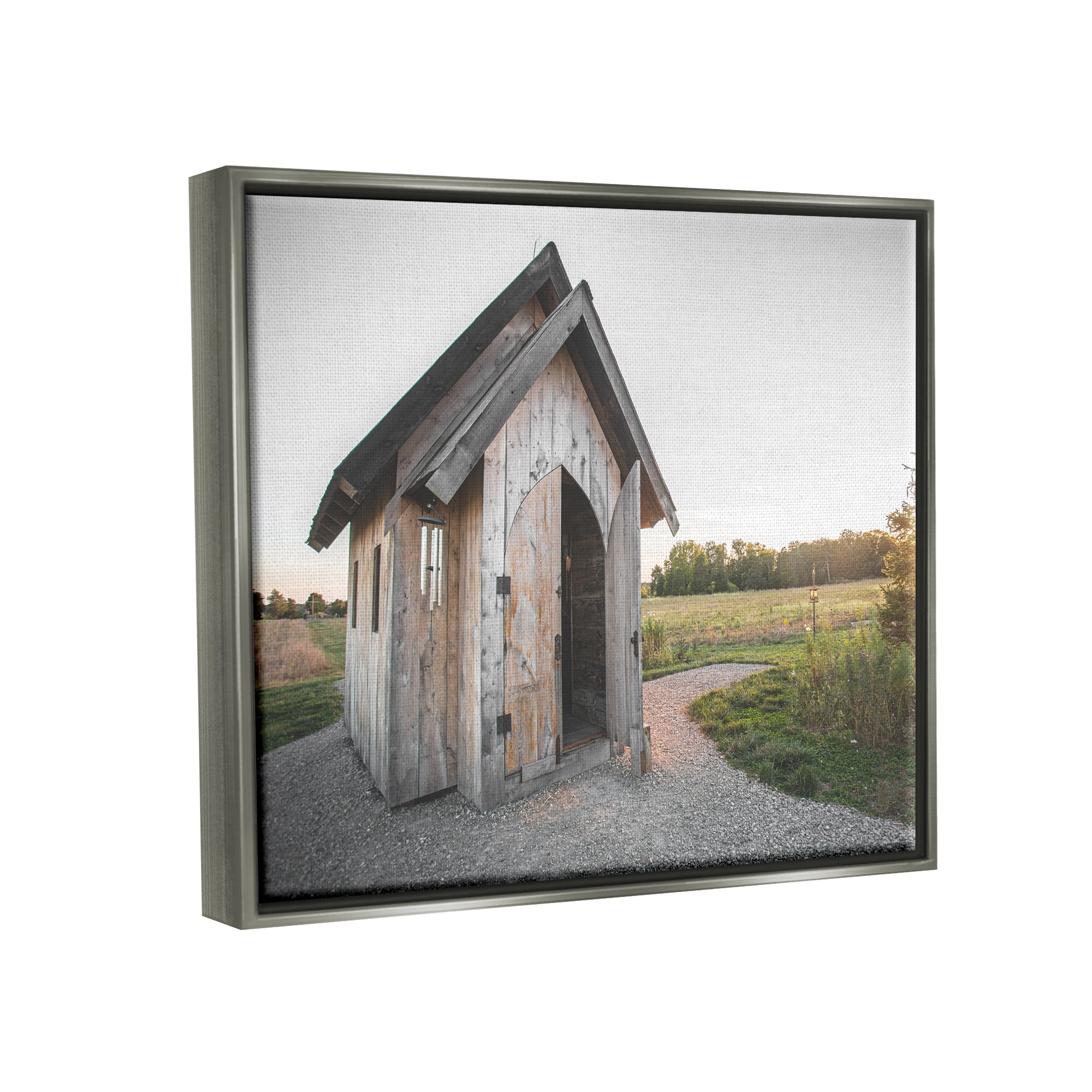 Stupell Industries Cabin at Sunset Nature Photography Gray Floater Framed Art Print Wall Art, 31 x 25