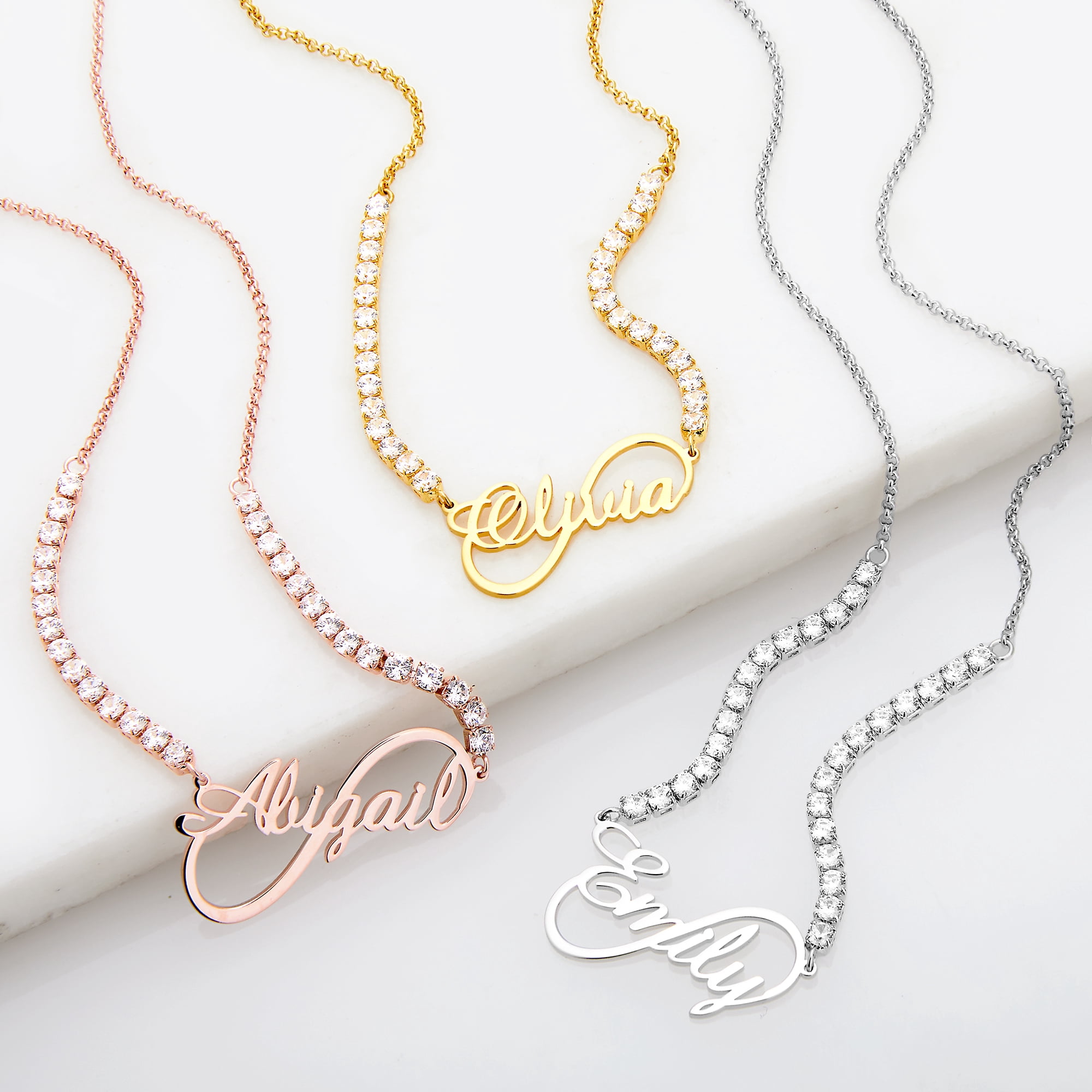 Personalized Planet Women's Infinity Script Name Plaque CZ Chain Necklace