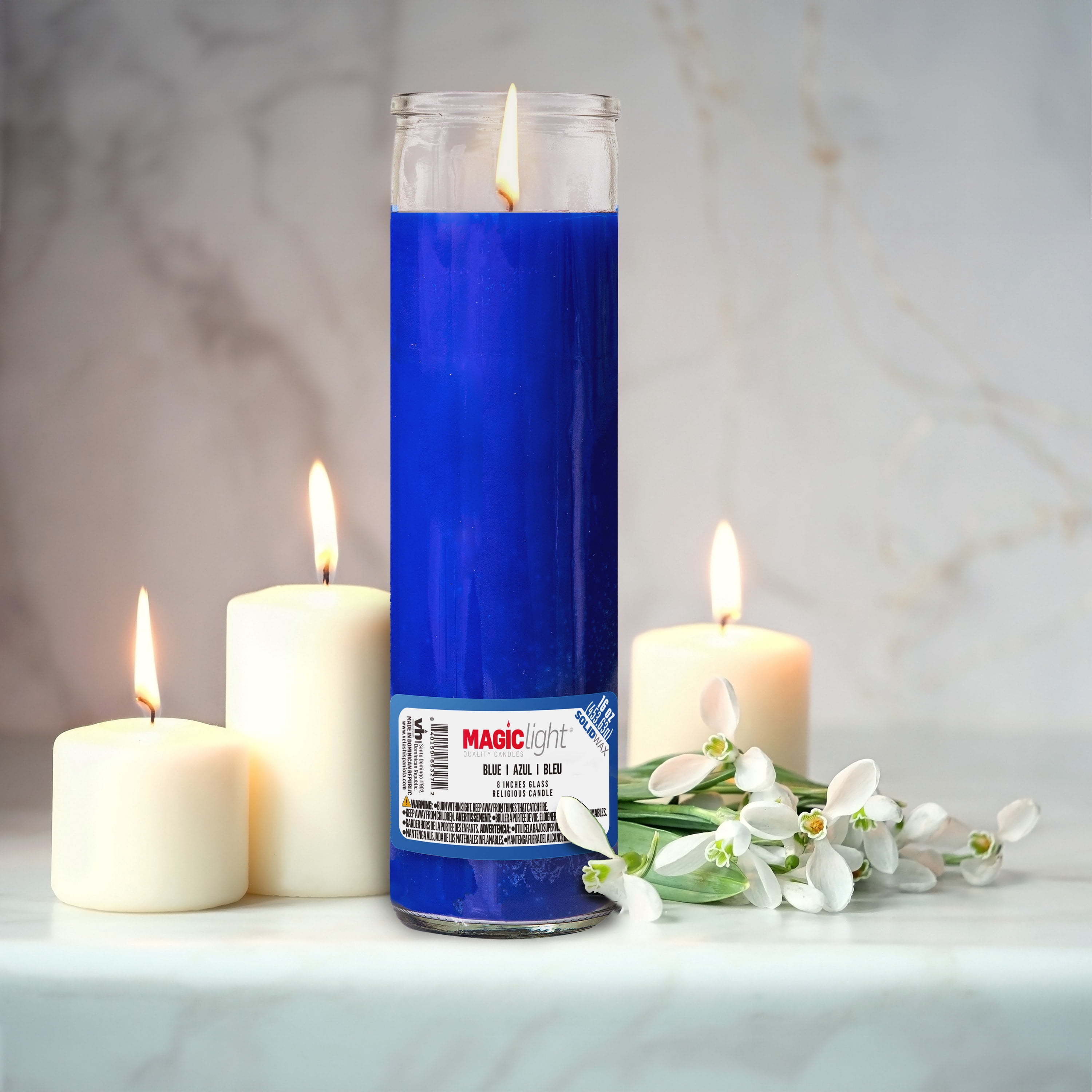 (2 pack) MagicLight Religious Candles 16 oz - Clear Glass Jar, Unscented Blue Wax