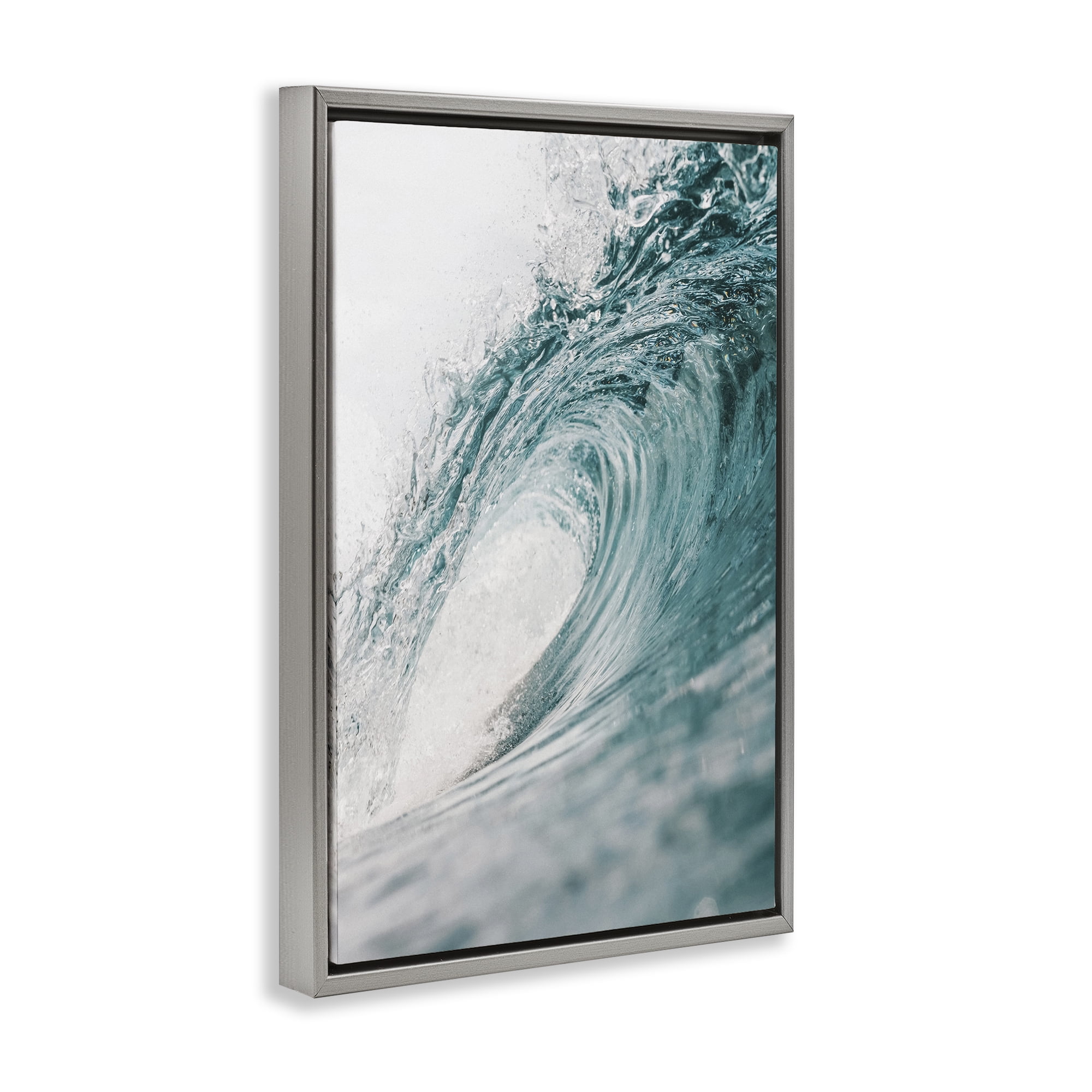Stupell Industries Rolling Surf Waves Nautical & Beach Photography Gray Floater Framed Canvas Art Print Wall Art, 17 x 25