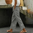thumbnail image 2 of KALE Linen Pants Women Baggy Sweatpants Summer New Women's Casual Loose Fitting Waist And Ankle Patchwork Lace Cotton Women Pants Grey, 2 of 7