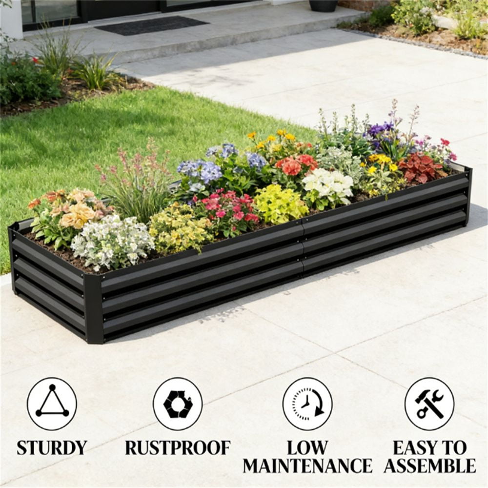 Elevated Garden Bed Galvanized Steel Raised Planter Box Black Open Bottom Planting Bed for Outdoor Garden Patio Vegetable Herb Flower Growing
