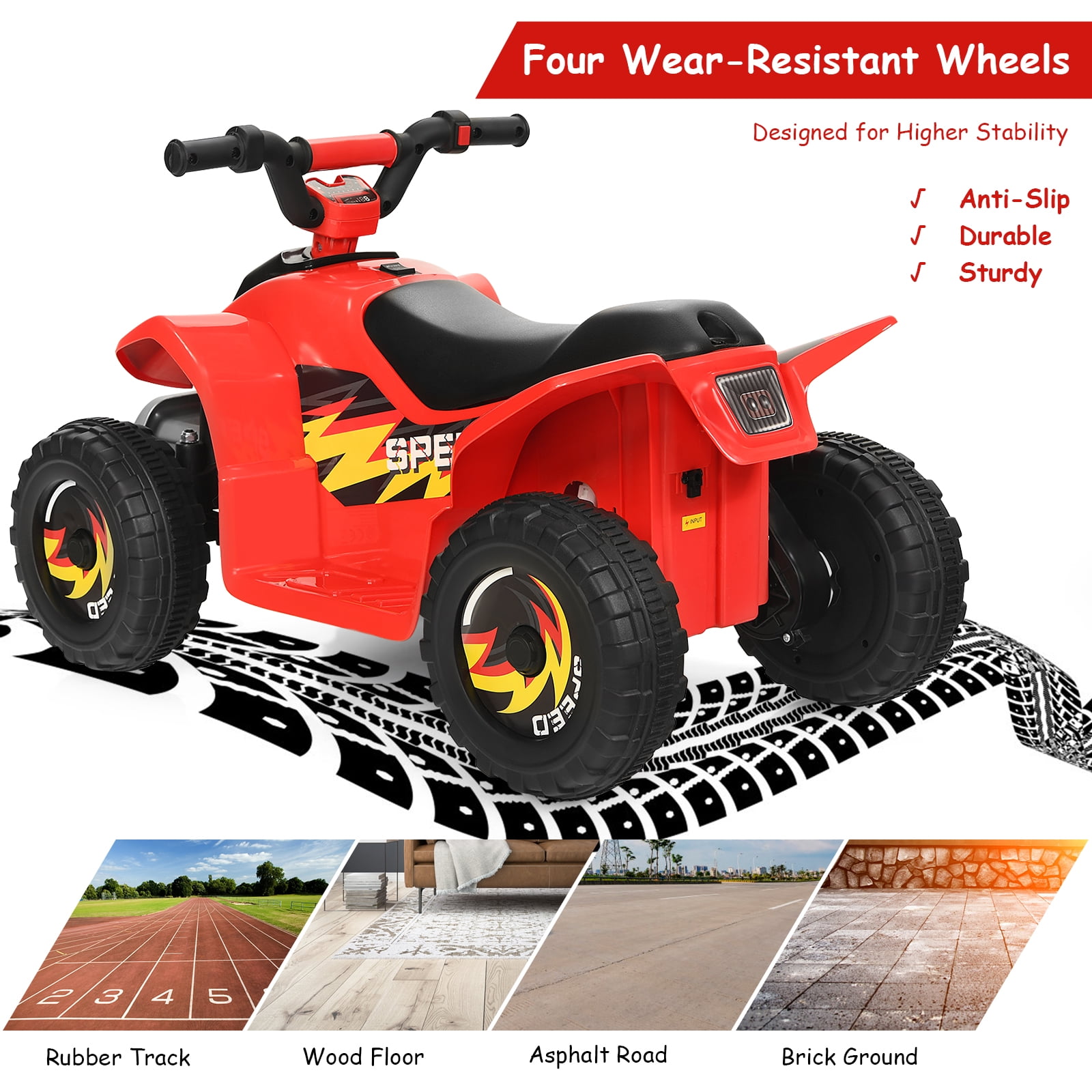 Infans 6V Kids Electric Quad ATV 4 Wheels Ride On Toy for Toddlers Forward&Reverse Red