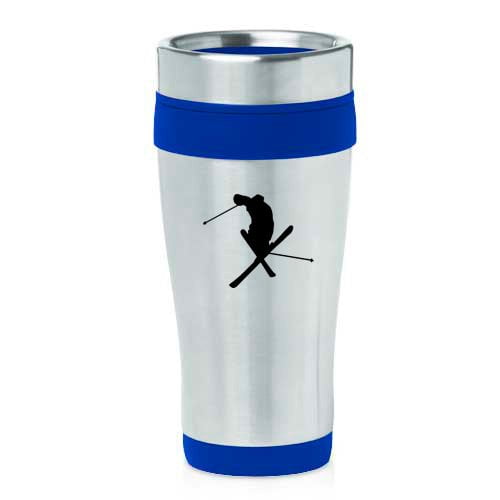 16oz Insulated Stainless Steel Travel Mug Ski Skier Extreme Sports Trick (Blue ) by