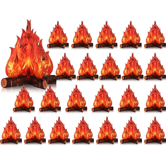 Boao Ensemble de 24 Fausses Flammes Feu de Camp Décoration de Camping Action de Grâce Centre de Table en Carton 3D Flammes Artificielles Centre de Table Feu de Camp Feu Artificiel pour Décorations de Fête de Noël (Rouge
