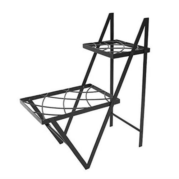Achla Designs Modern Indoor Outdoor Zig Zag Duet Plant Stand, 30.5 Inch Tall, Black Powder Coat Finish