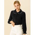 thumbnail image 3 of Blusa De Manga Larga Con Cuello Peter Pan Y Volantes Para Mujer Negro M, 3 of 6