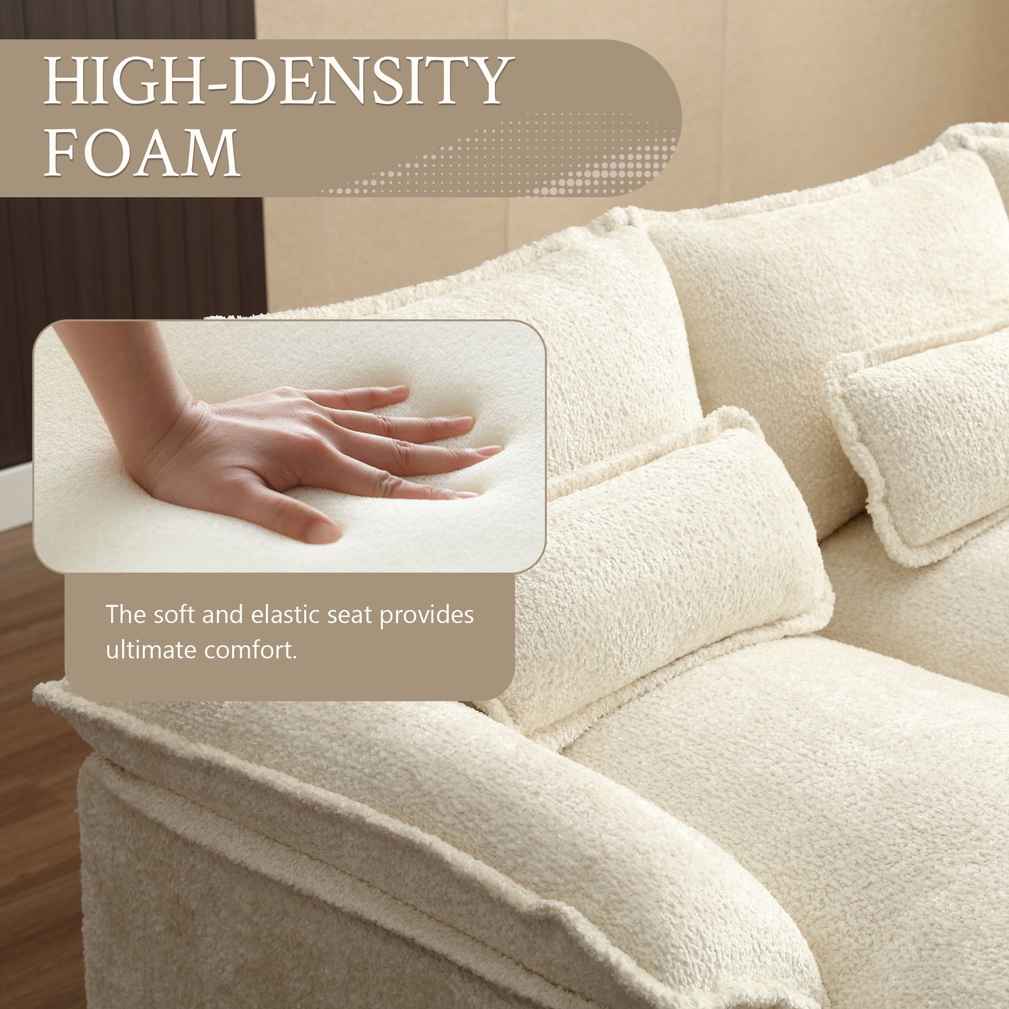 MOONMISS Chenille Upholstered U-Shaped Oversized four-seater Living Room Sectional Sofa With Wooden Frame-Beige