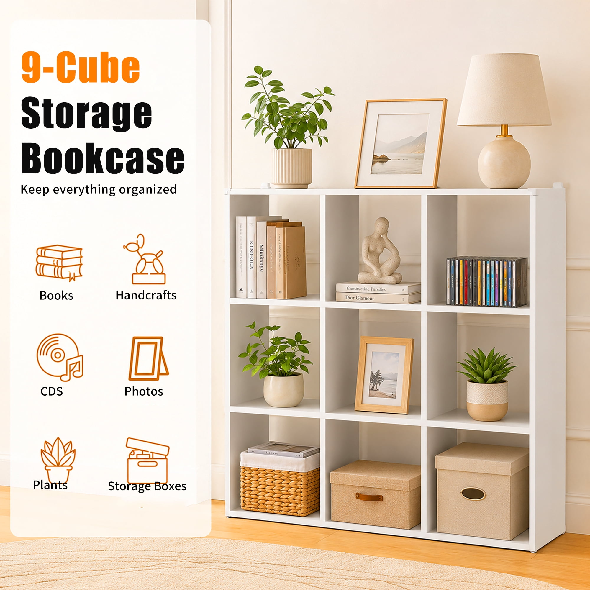 Book Shelf,Metal Bookcase,Display Shelf Storage Organizer,9-Cube Bookshelf,11.8"x 41" x 41.4",Easy Assembly,for Living Room,Bedroom,Home Office