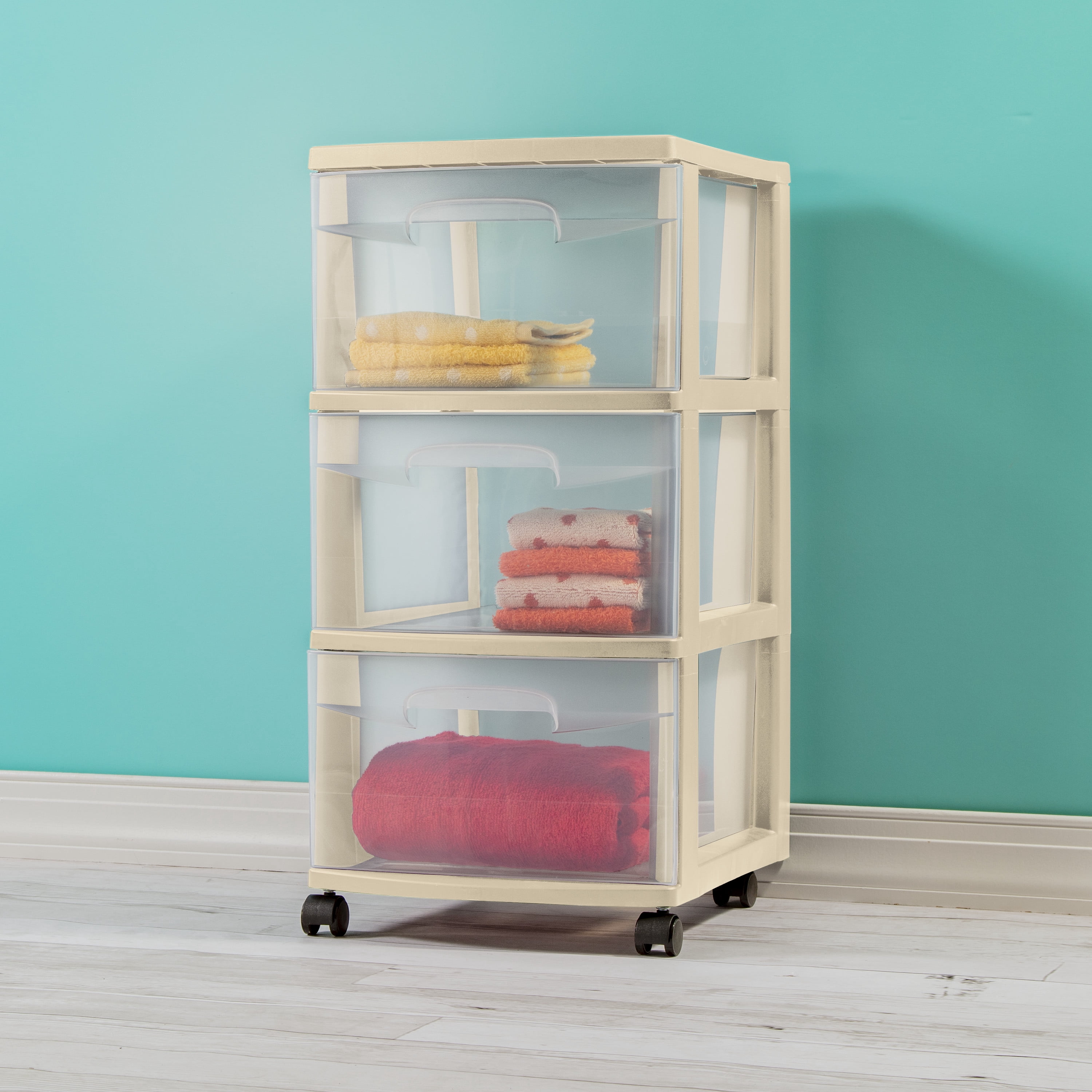 Sterilite 3 Drawer Cart Plastic, Papyrus Beige