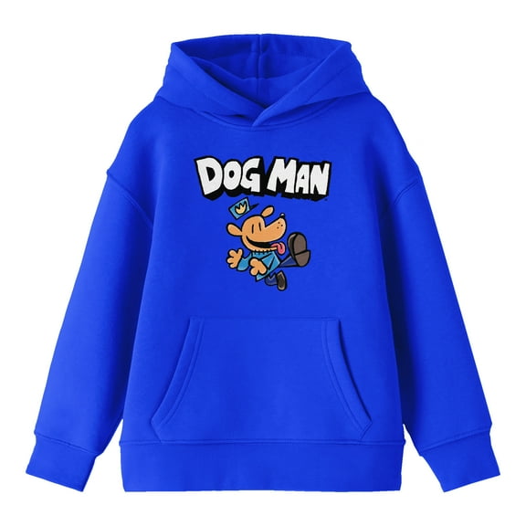 Dog Man Character Logo Youth Royal Blue Long Sleeve Hoodie-Medium