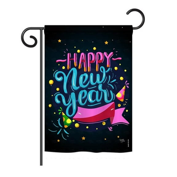 Breeze Decor BD-NE-G-116010-IP-BO-DS02-US Popping Happy New Year Winter - Seasonal New Year Impressions Decorative Vertical Garden Flag - 13 x 18.5 in.